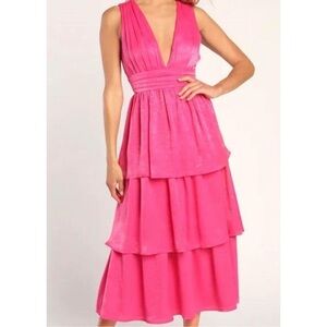 Lulu's Hot Pink Midi Dress-NWT